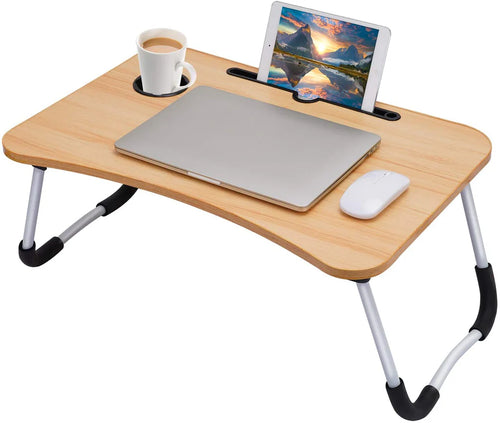 Laptop Table | Beige Color | Foldable Legs, Tablet Groove & Cup Slot | Perfect for Working, Reading, Writing, and Eating - My Store