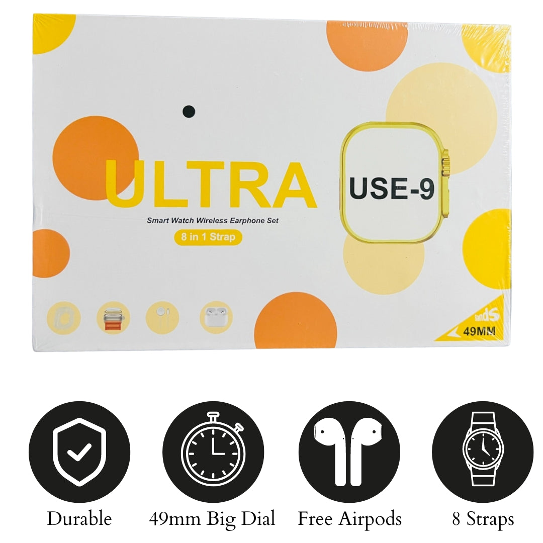 Smart Watch Ultra U.S.E | 9 8 in 1 Strap with Free Airpods - My Store
