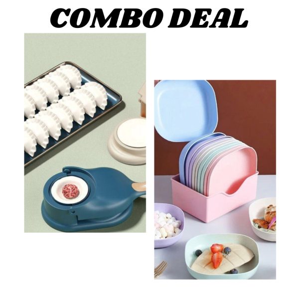 Pack of 2 | 10-Piece Multi-Function Spit Bone Plate Set + 2-in-1 Dumpling & Samosa Maker | Premium Food-Grade Kitchen Set (Random Color) - My Store